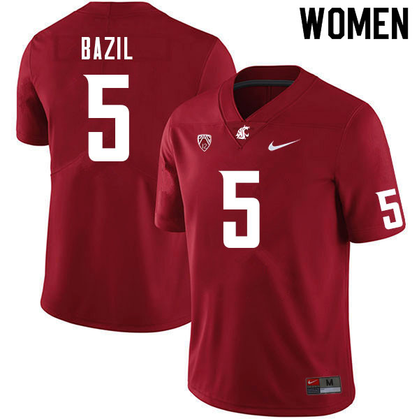 Women #5 Jouvensly Bazil Washington State Cougars College Football Jerseys Sale-Crimson - Click Image to Close